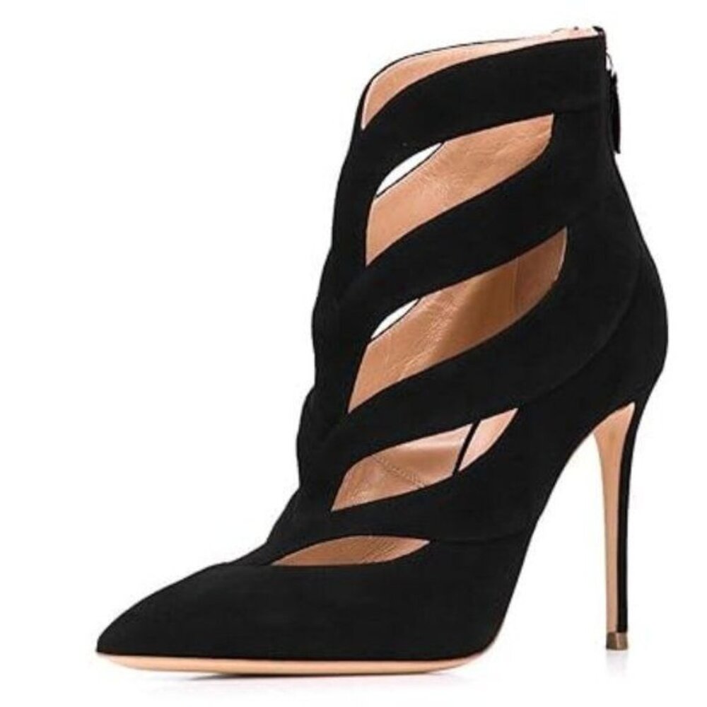 FSJ Women Sexy Cutout Ankle Booties Pointed Toe Stiletto high Heels Short Boots